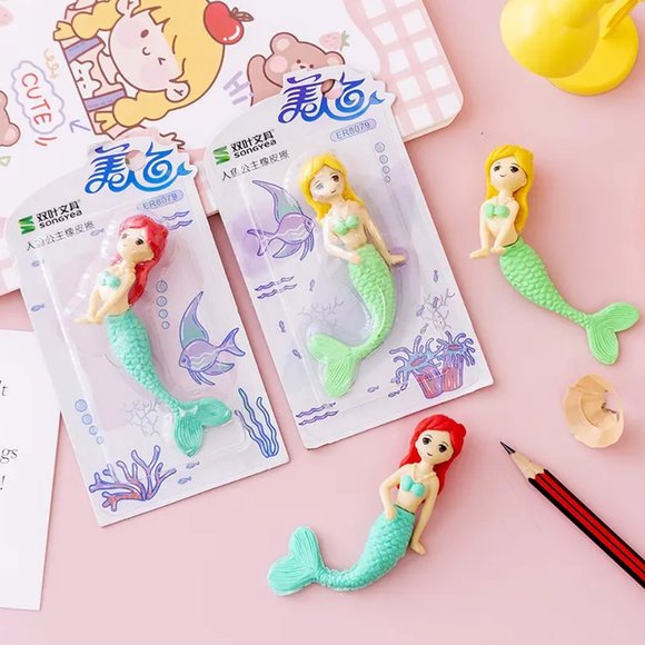 Mermaid Shape Cute Eraser Set for School Children - Picture 2 of 6
